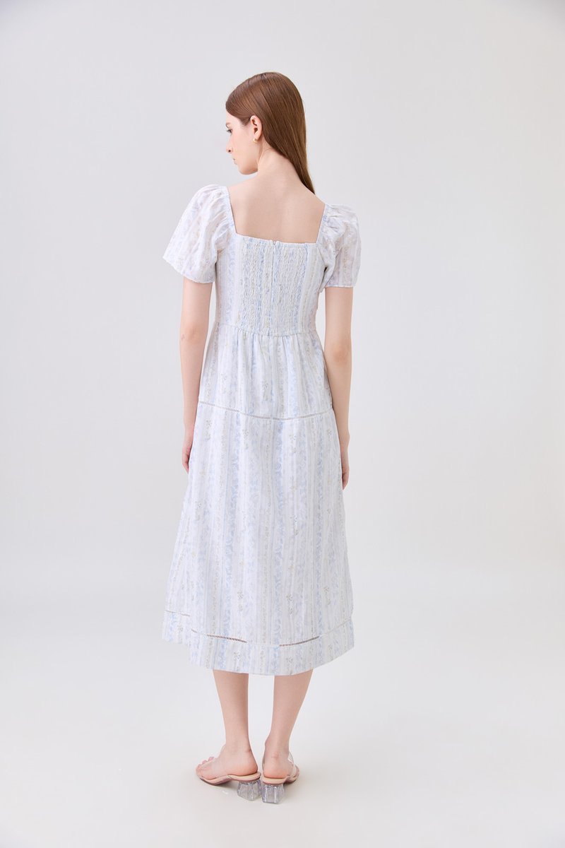 Eira Floral Midi Dress In Blue