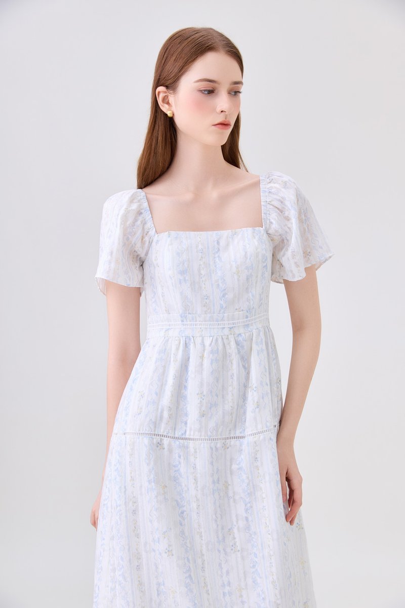 Eira Floral Midi Dress In Blue