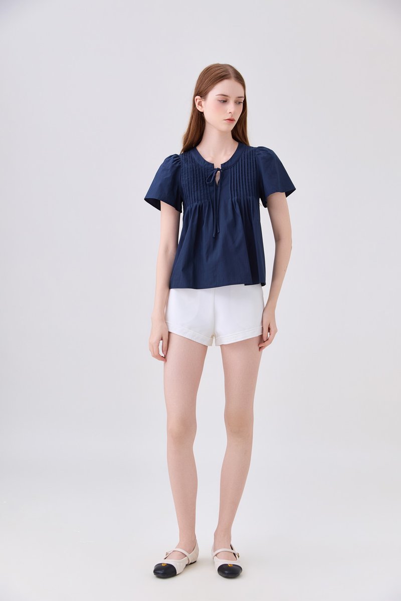 Journee Pintuck Ribbon Top In Navy