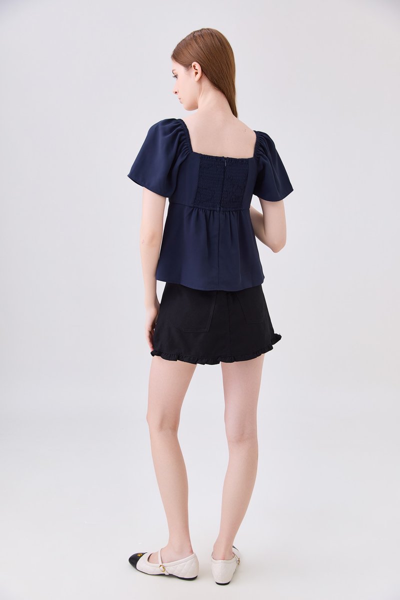 Mirabelle Sweetheart Floral Top In Navy