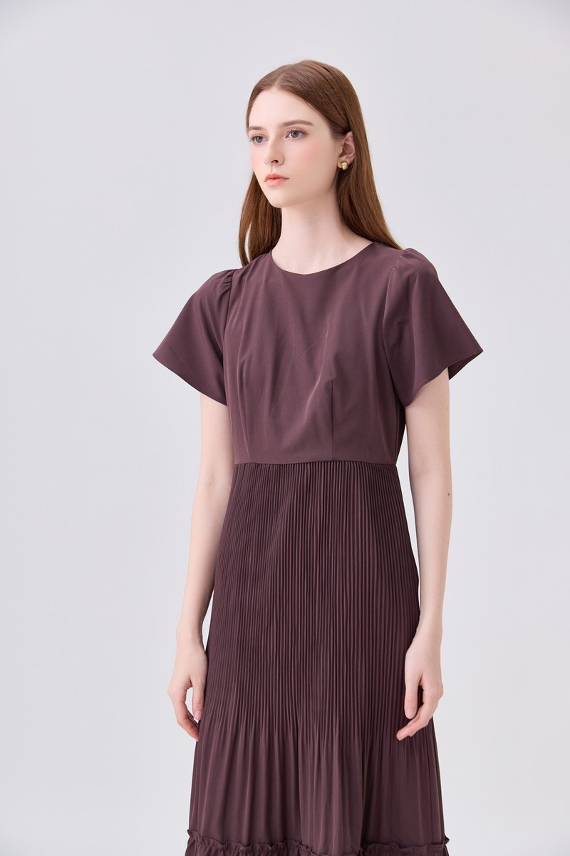 Teresa Pressed Pleat Midi Dress In Brown