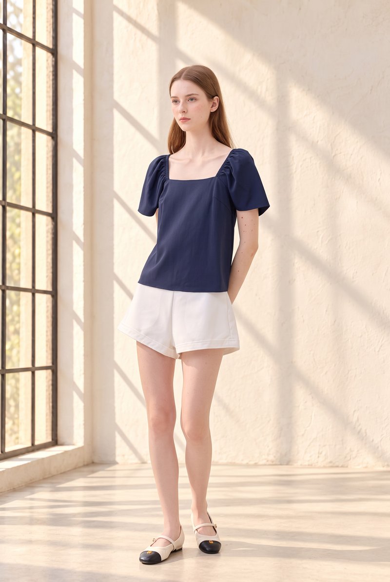 Aureline Flare Sleeve Top In Navy