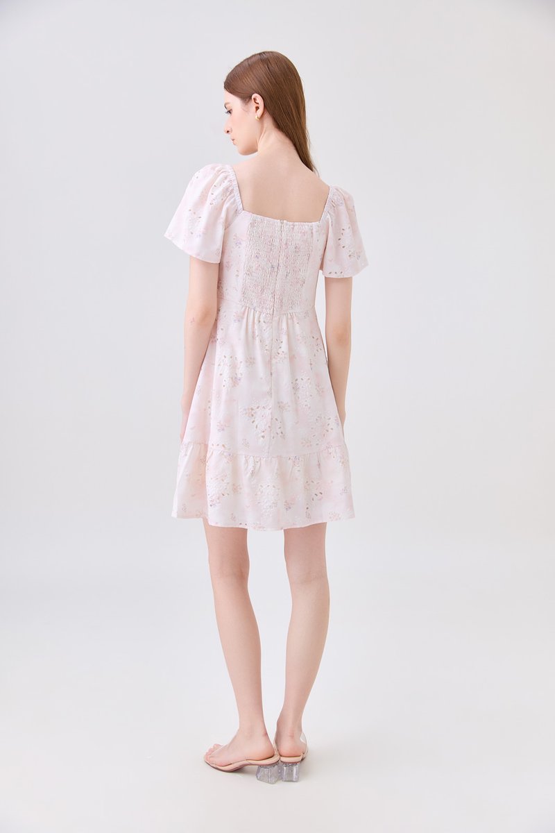 Rayne Eyelet Sweetheart Ruched Dress In Pink