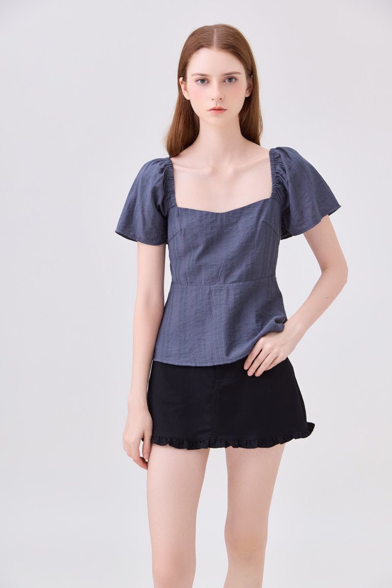 Zelia Peplum Top In Gunmetal