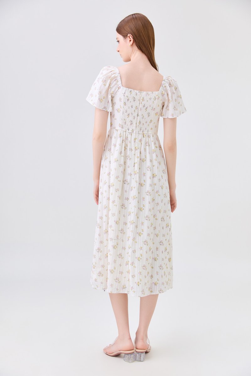 Delphine Floral Midi Dress In Cream