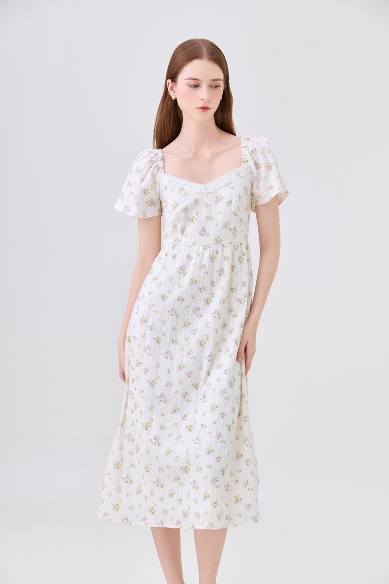 Delphine Floral Midi Dress In Cream