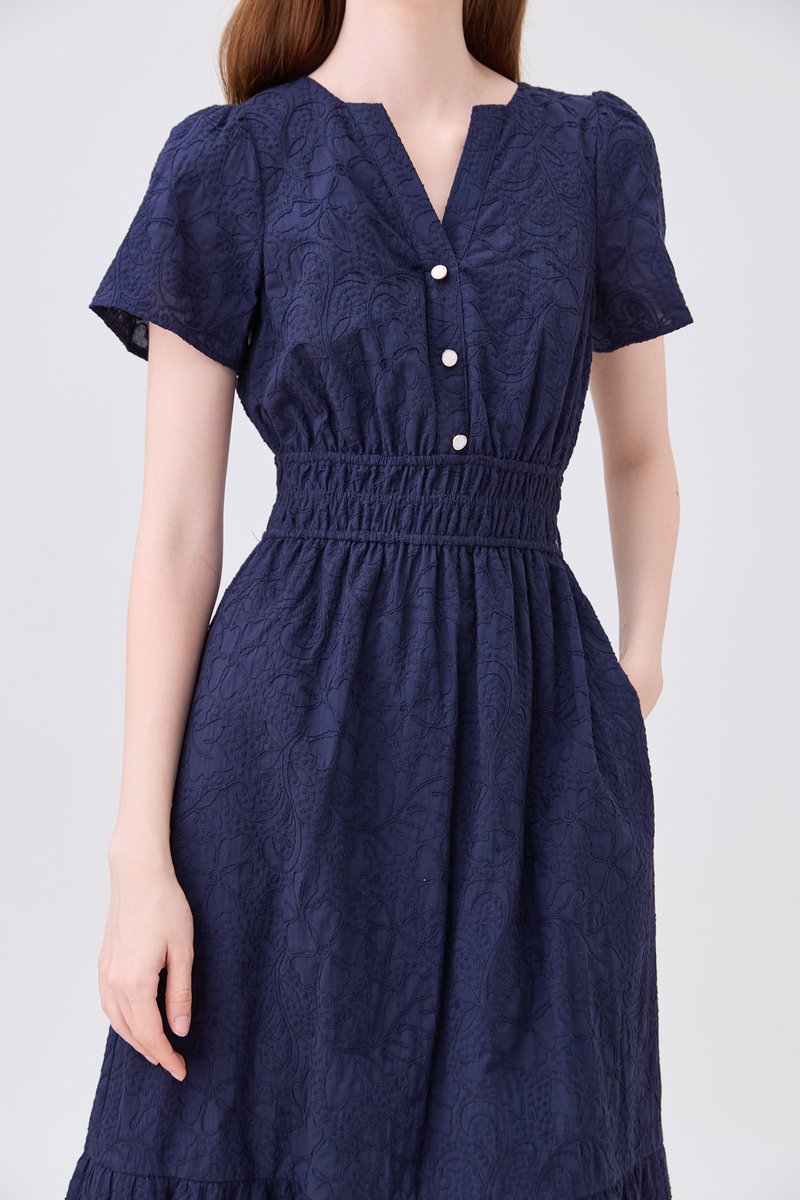 Violetta Embroidered Midi Dress In Navy
