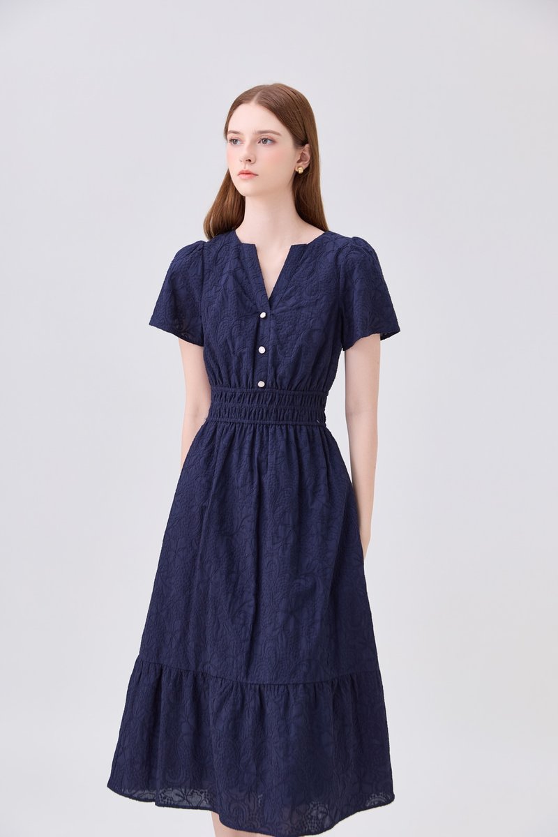 Violetta Embroidered Midi Dress In Navy