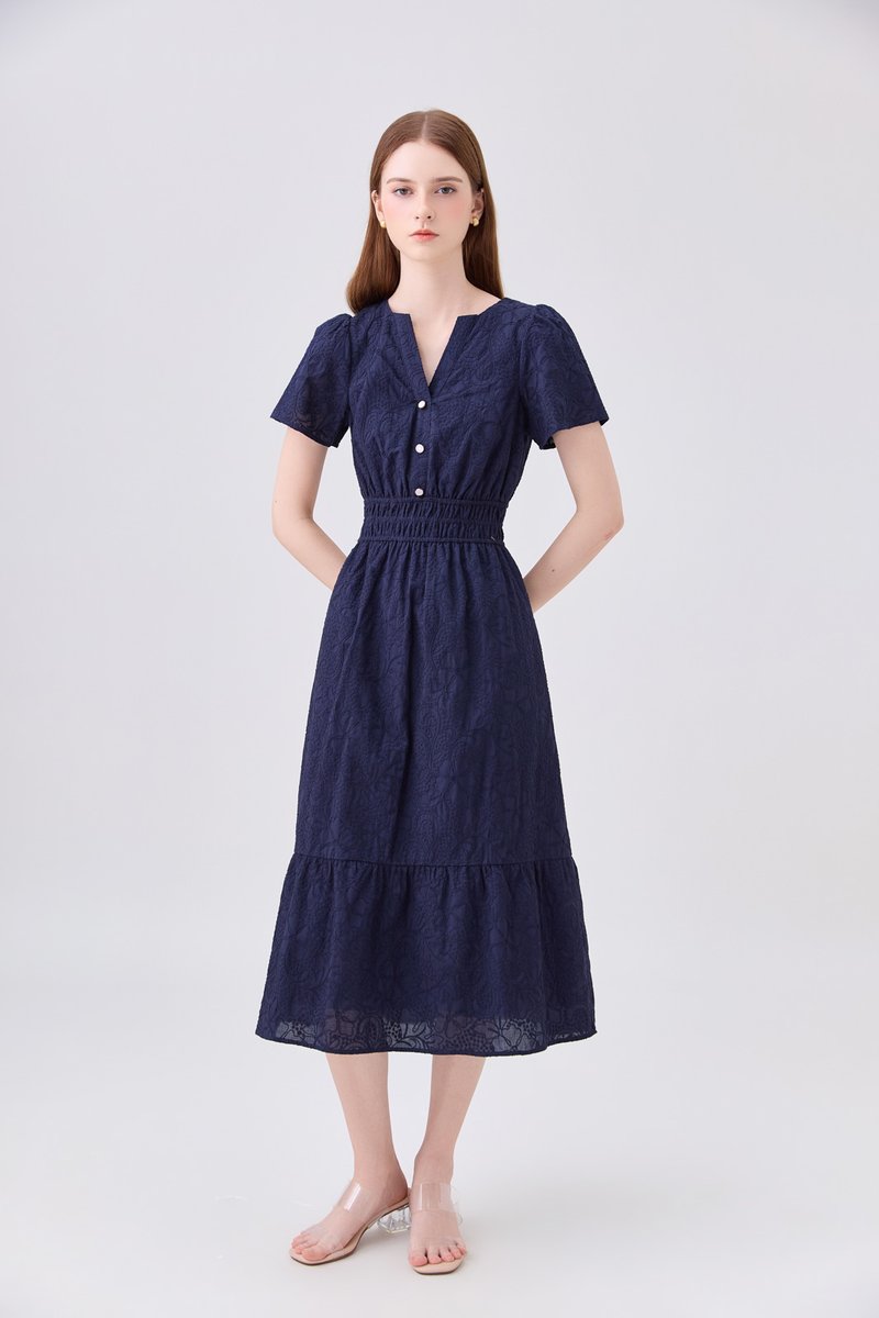 Violetta Embroidered Midi Dress In Navy