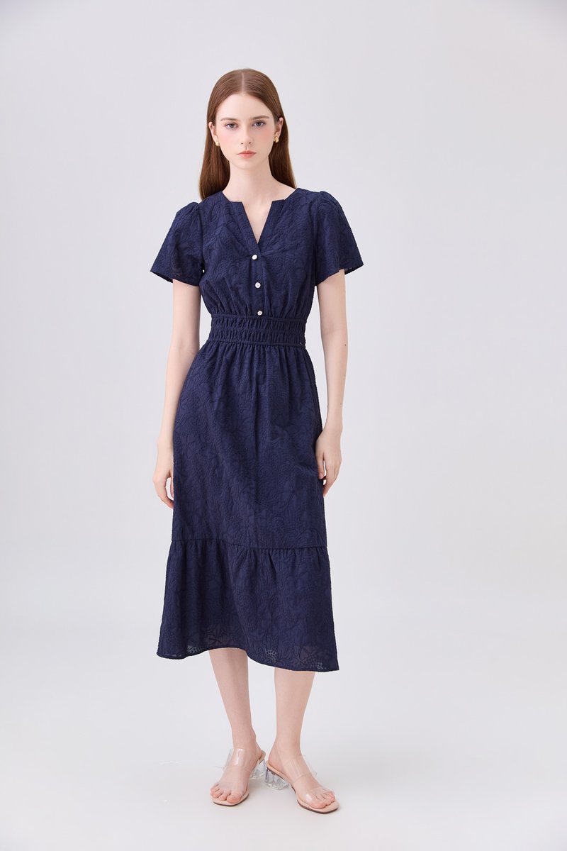 Violetta Embroidered Midi Dress In Navy