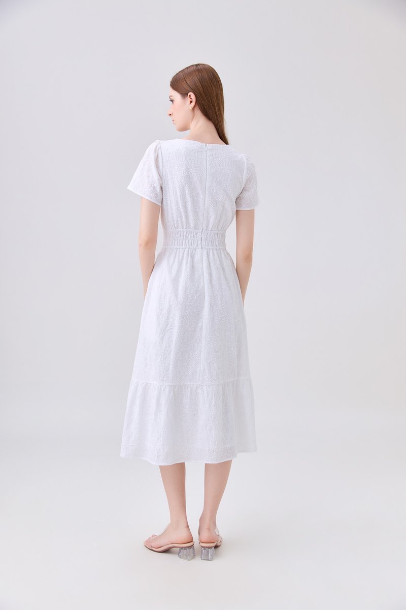 Violetta Embroidered Midi Dress In White