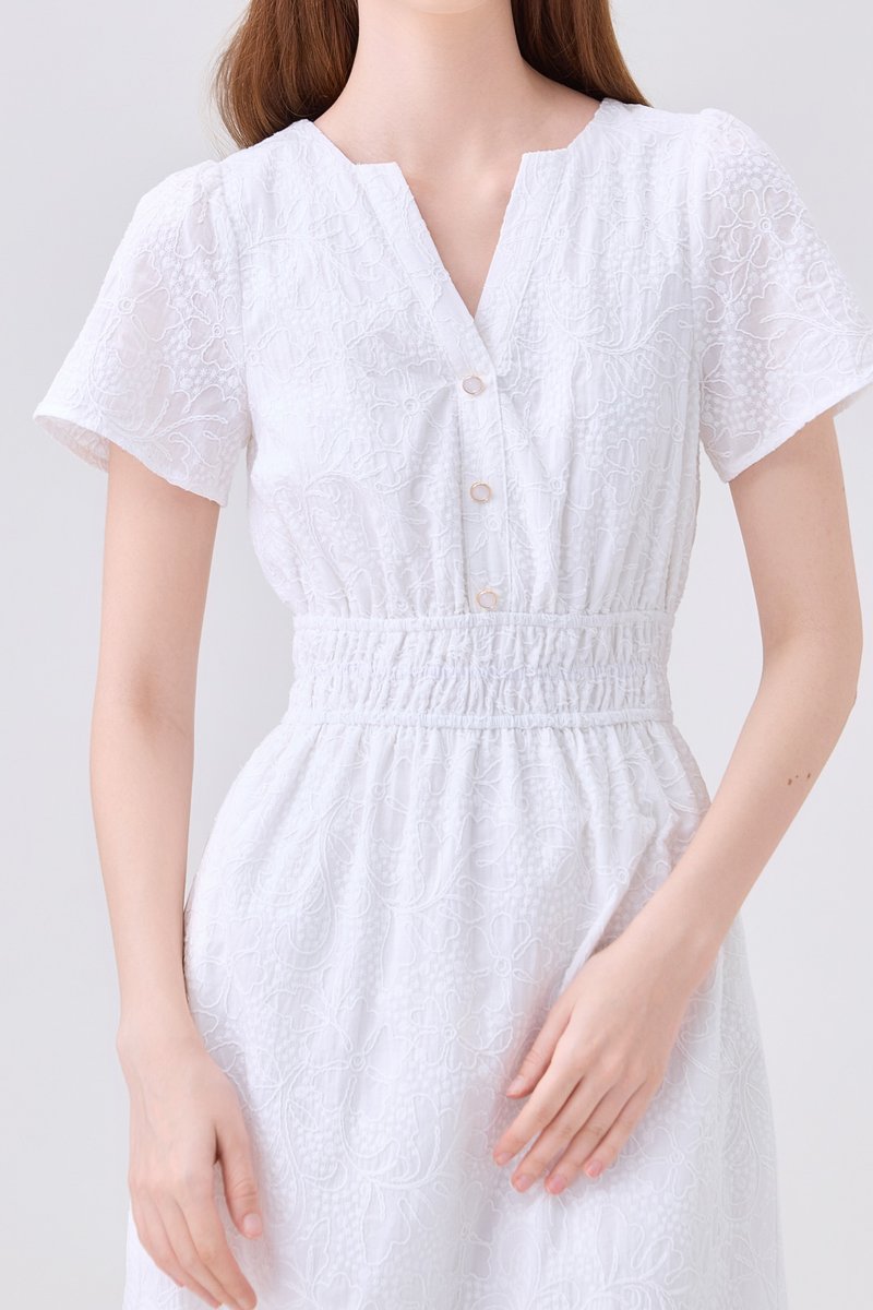 Violetta Embroidered Midi Dress In White