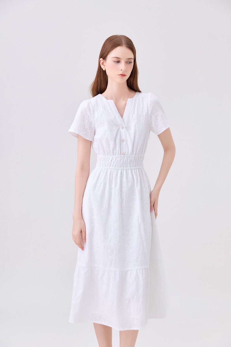 Violetta Embroidered Midi Dress In White