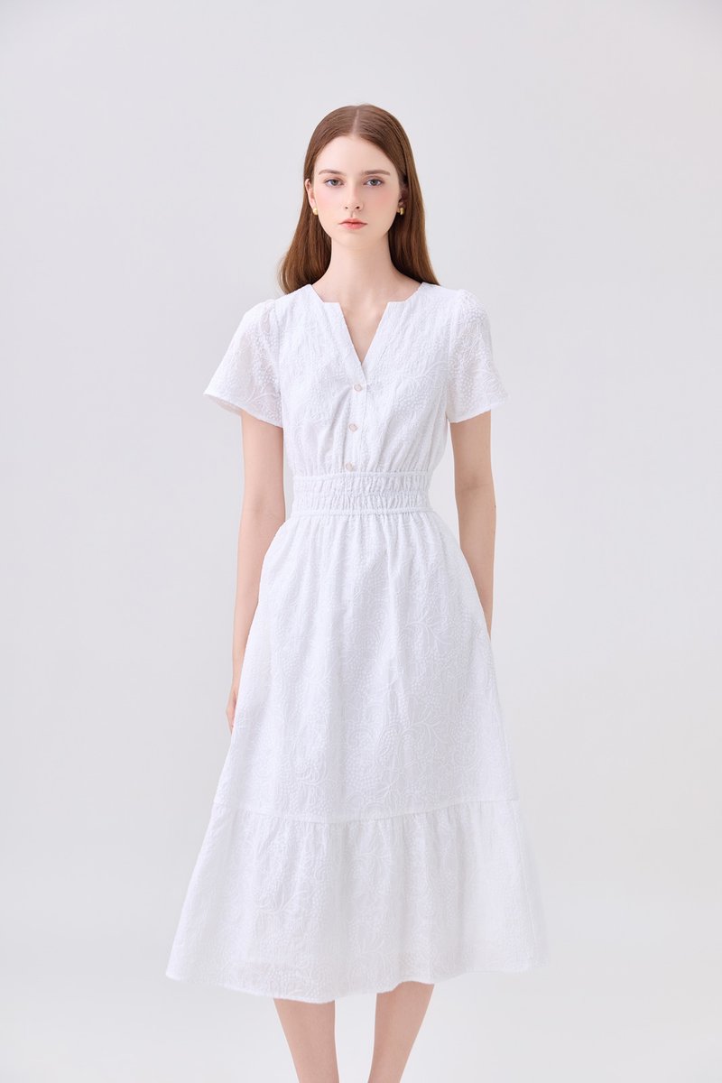 Violetta Embroidered Midi Dress In White