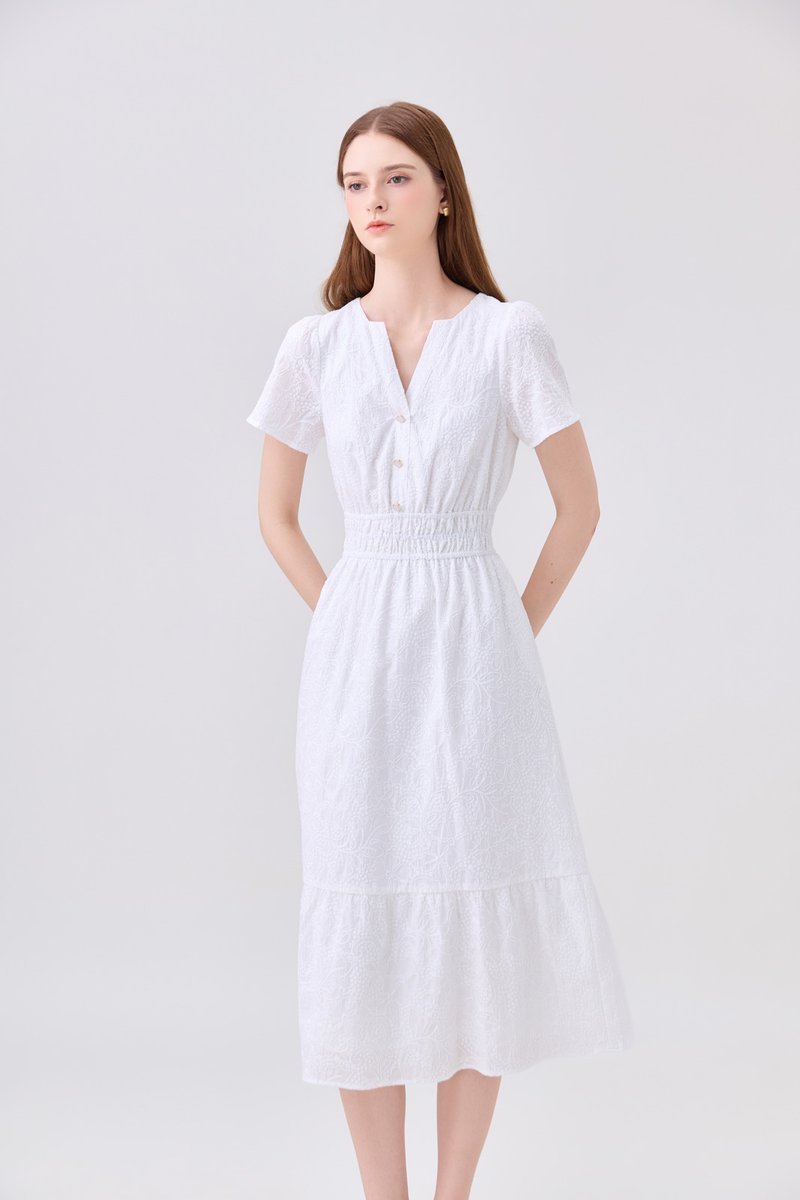 Violetta Embroidered Midi Dress In White