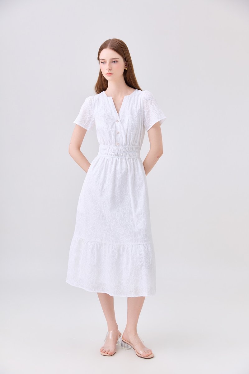 Violetta Embroidered Midi Dress In White