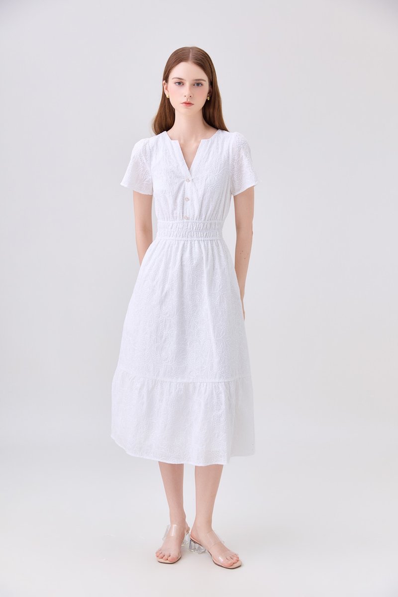 Violetta Embroidered Midi Dress In White