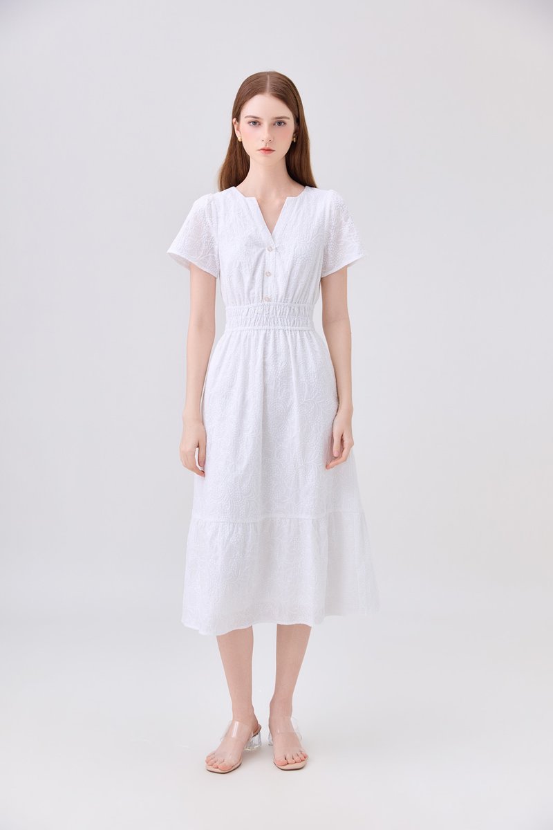 Violetta Embroidered Midi Dress In White