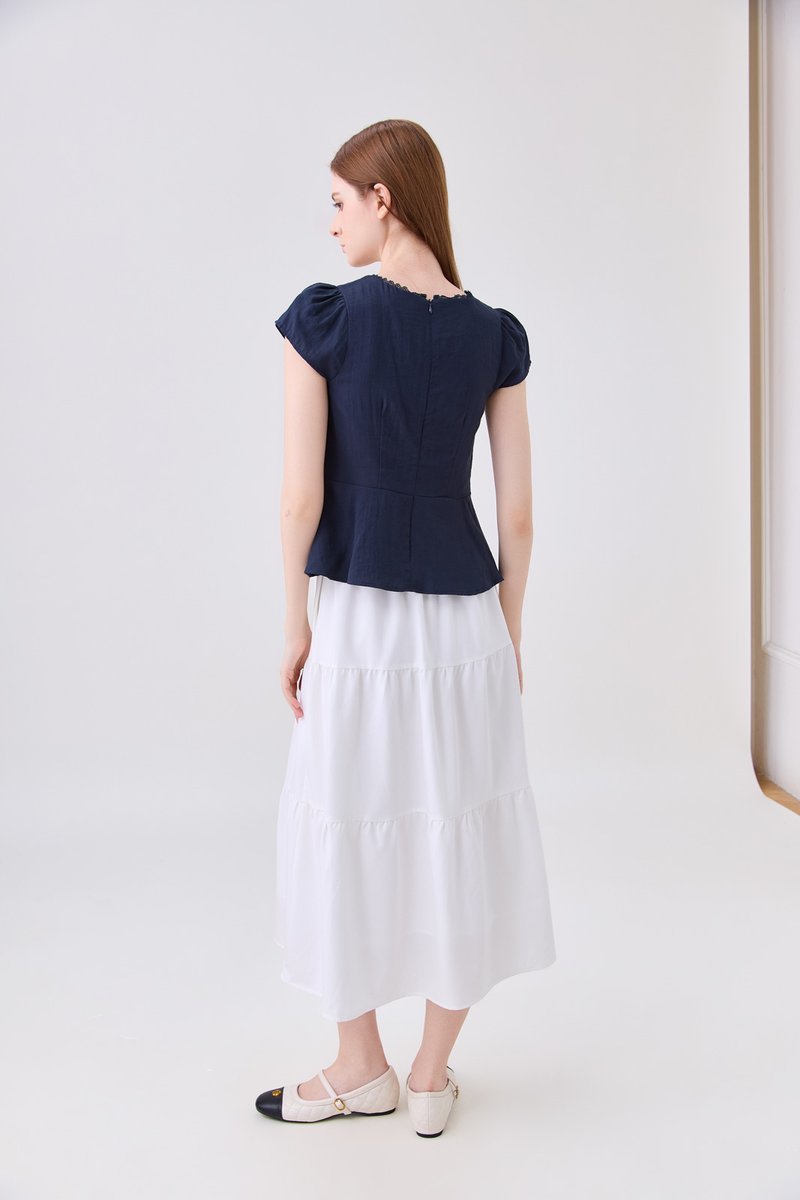 Khloe Pintuck Button Top In Navy