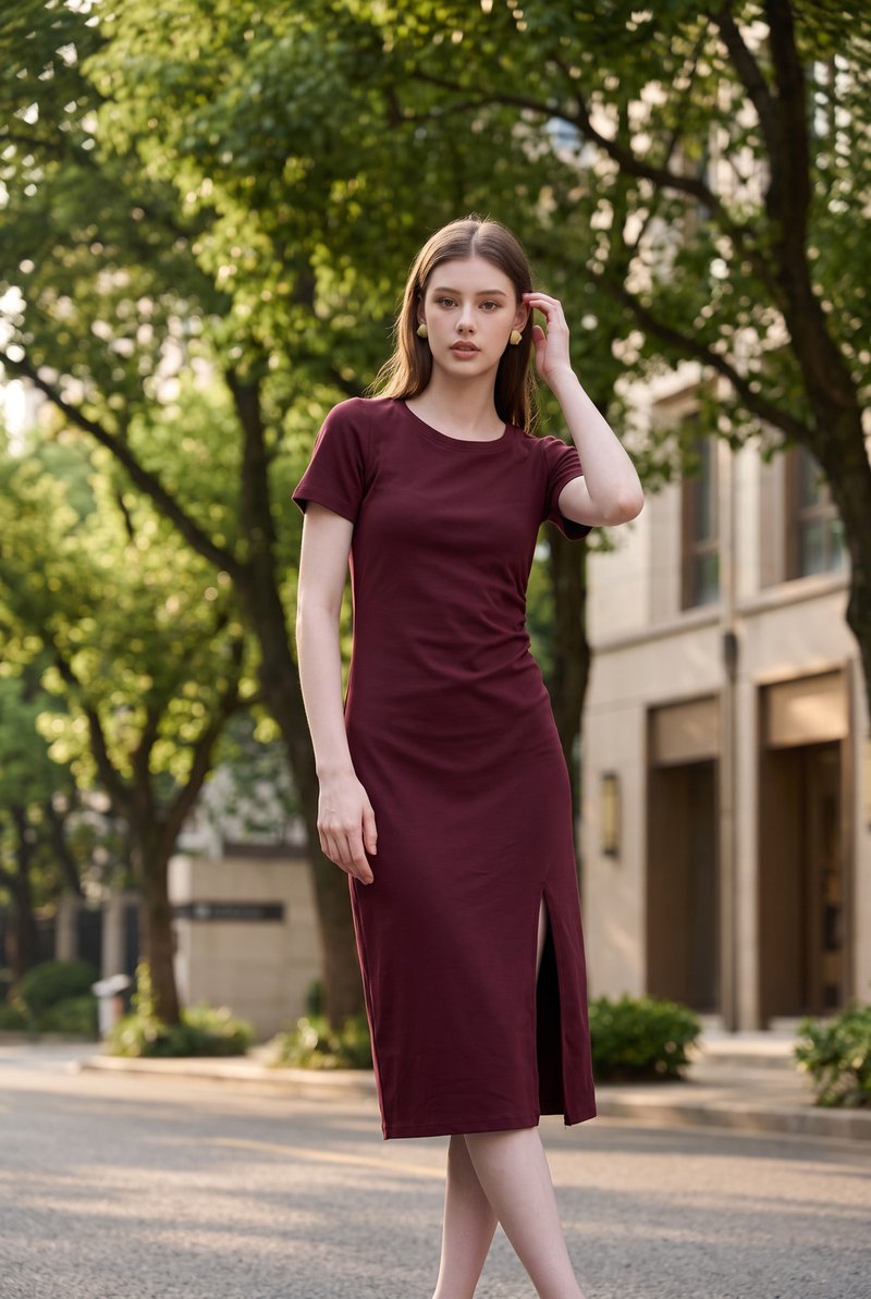 *ONLINE EXCLUSIVE* Osborn Cotton Slit Midi Dress In Wine