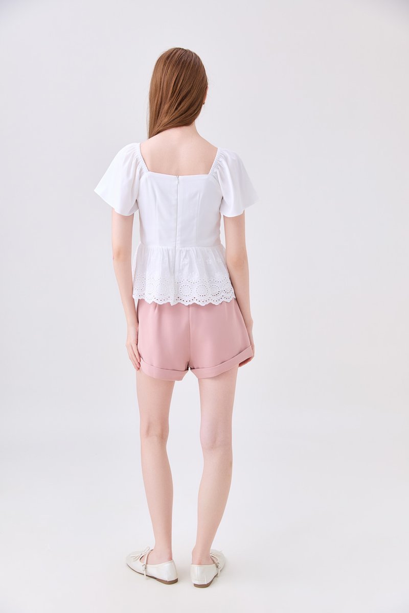Rosalie Embroidered Eyelet Babydoll Top In White