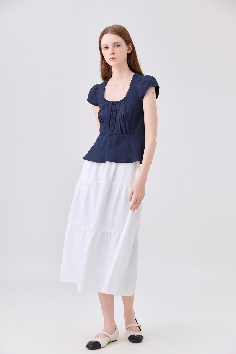 Khloe Pintuck Button Top In Navy