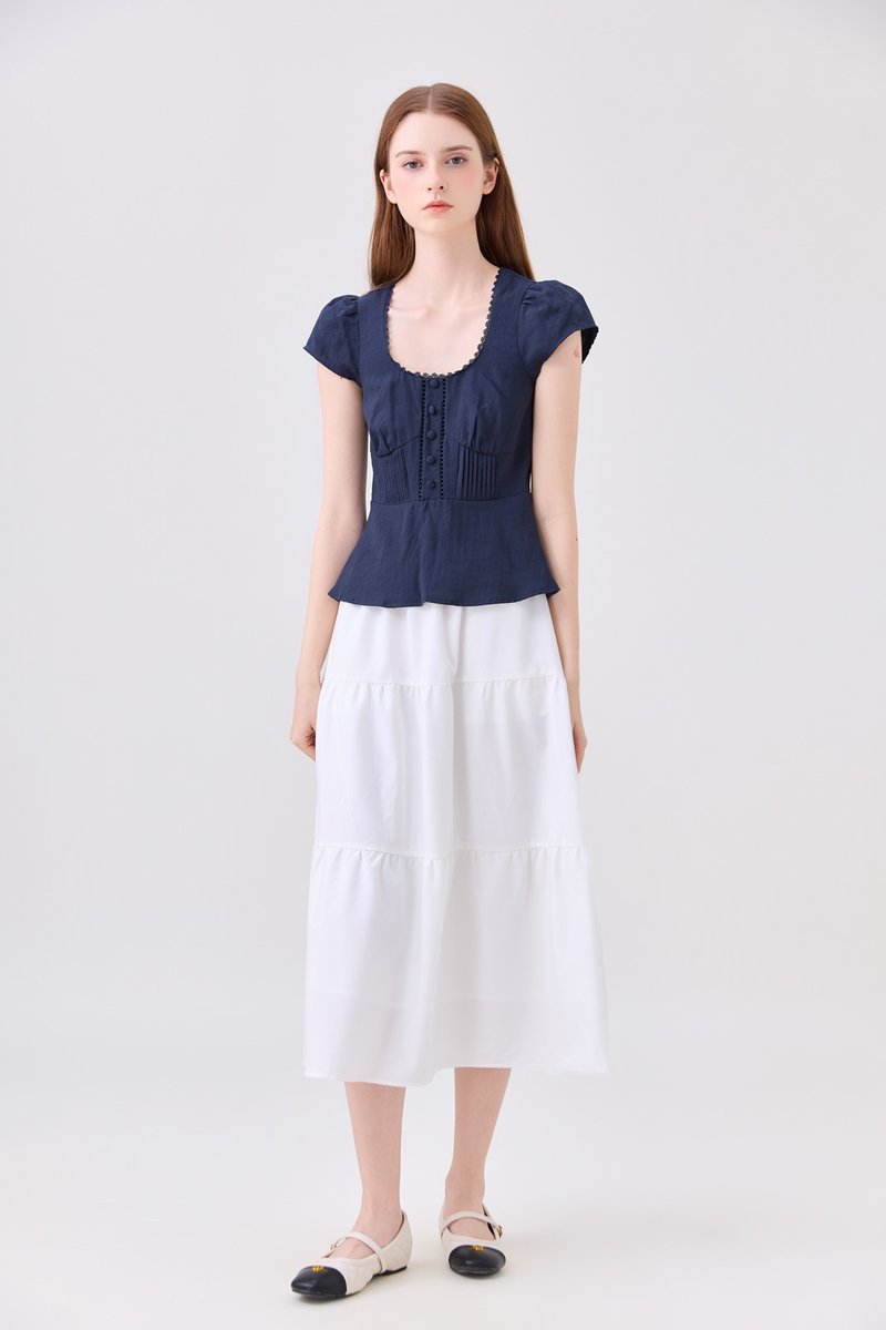 Khloe Pintuck Button Top In Navy