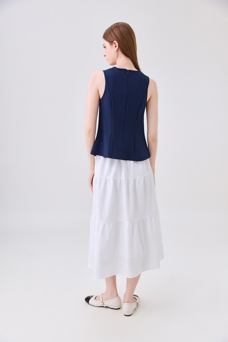 Lydia Lace Button Top In Navy