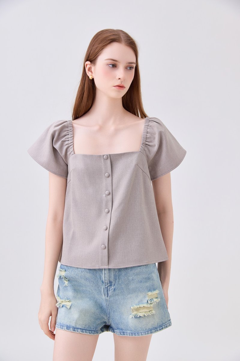 Miriam Tweed Button Top In Khaki