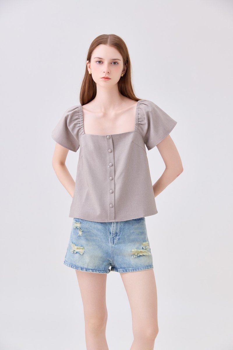 Miriam Tweed Button Top In Khaki
