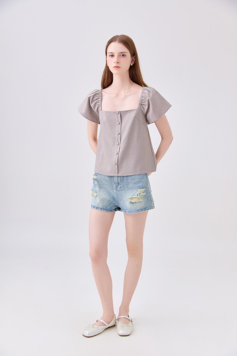 Miriam Tweed Button Top In Khaki