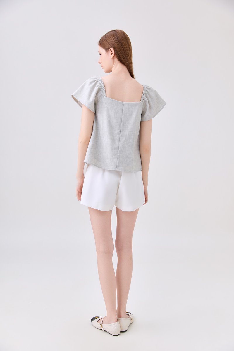 Miriam Tweed Button Top In Light Grey