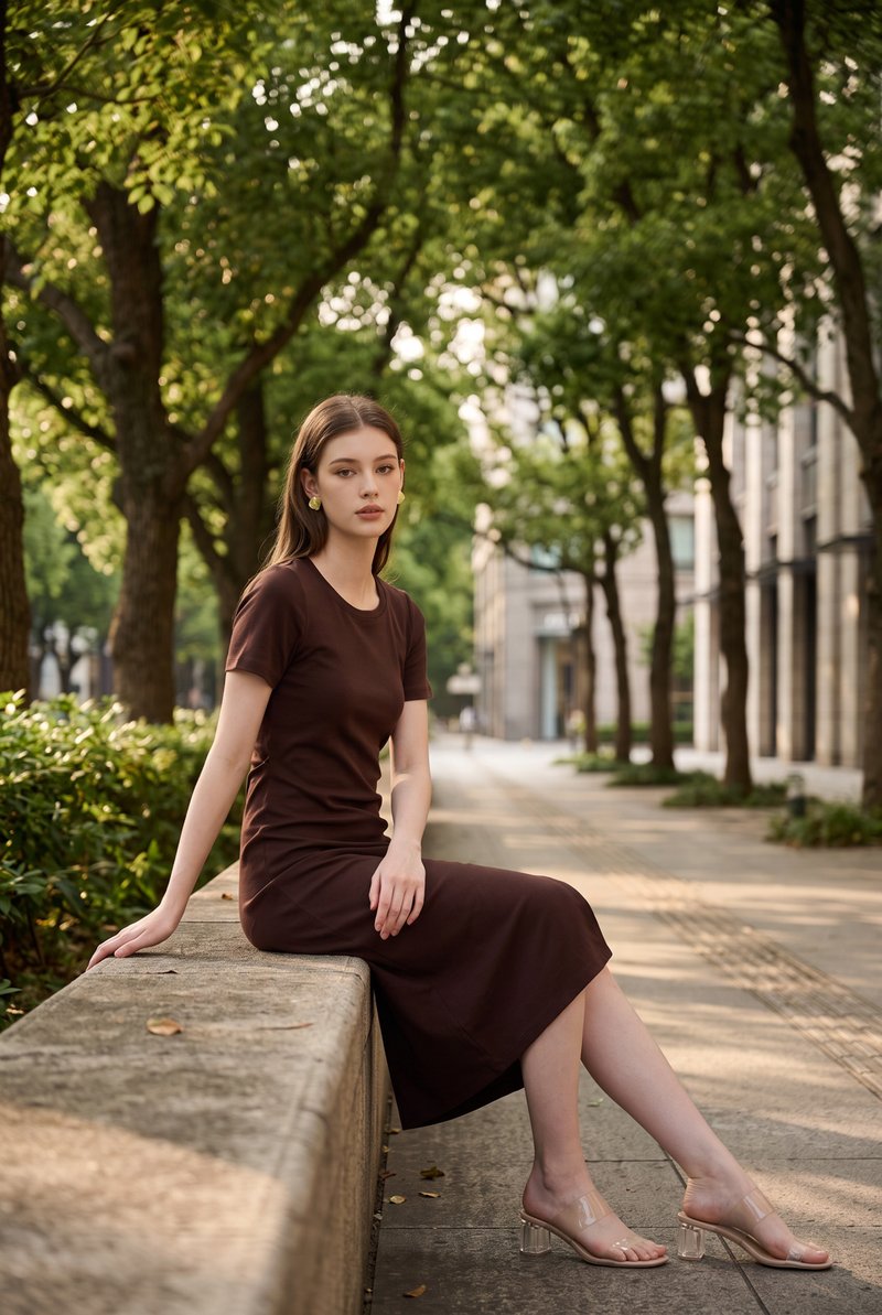 Osborn Cotton Slit Midi Dress In Brown
