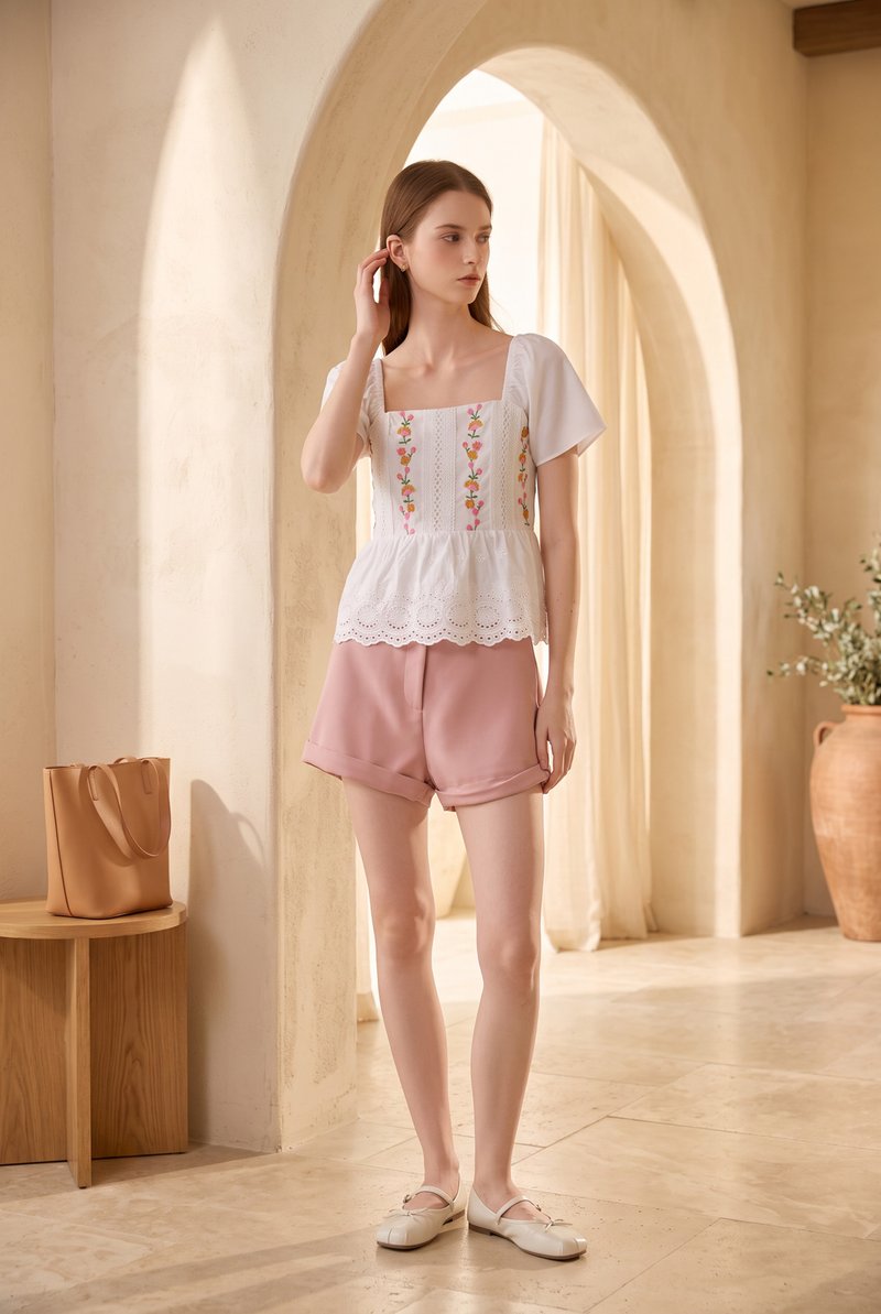 Rosalie Embroidered Eyelet Babydoll Top In White