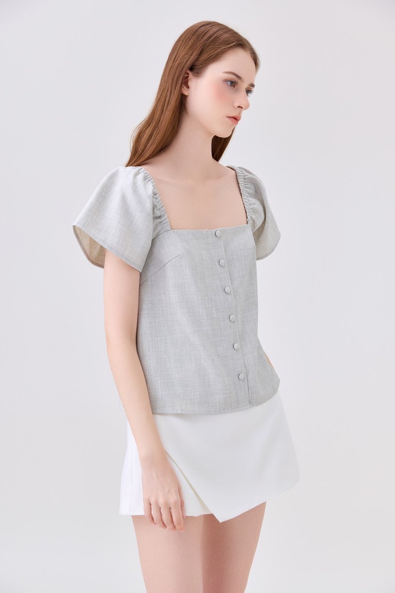Miriam Tweed Button Top In Light Grey