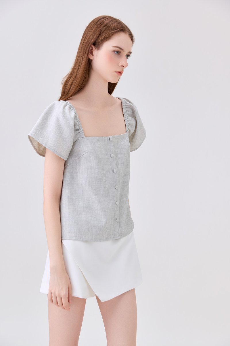 Miriam Tweed Button Top In Light Grey