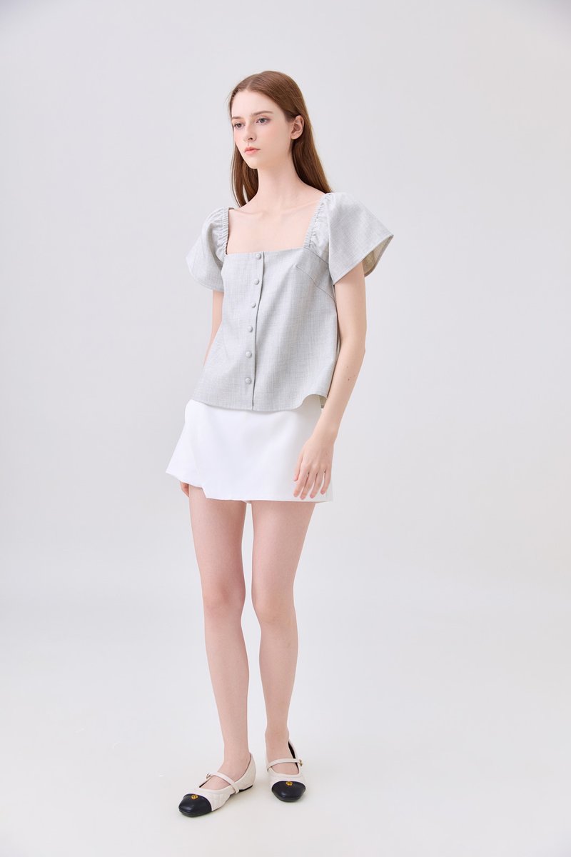 Miriam Tweed Button Top In Light Grey