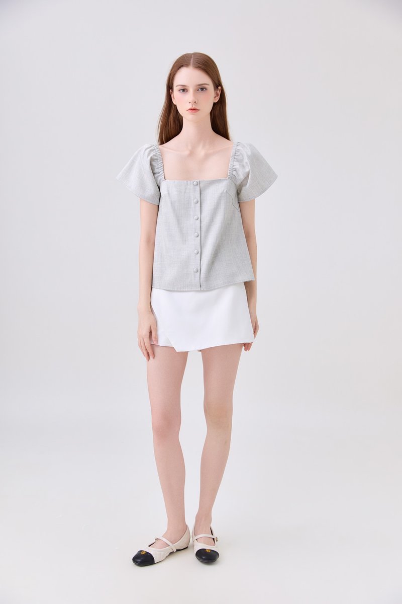 Miriam Tweed Button Top In Light Grey