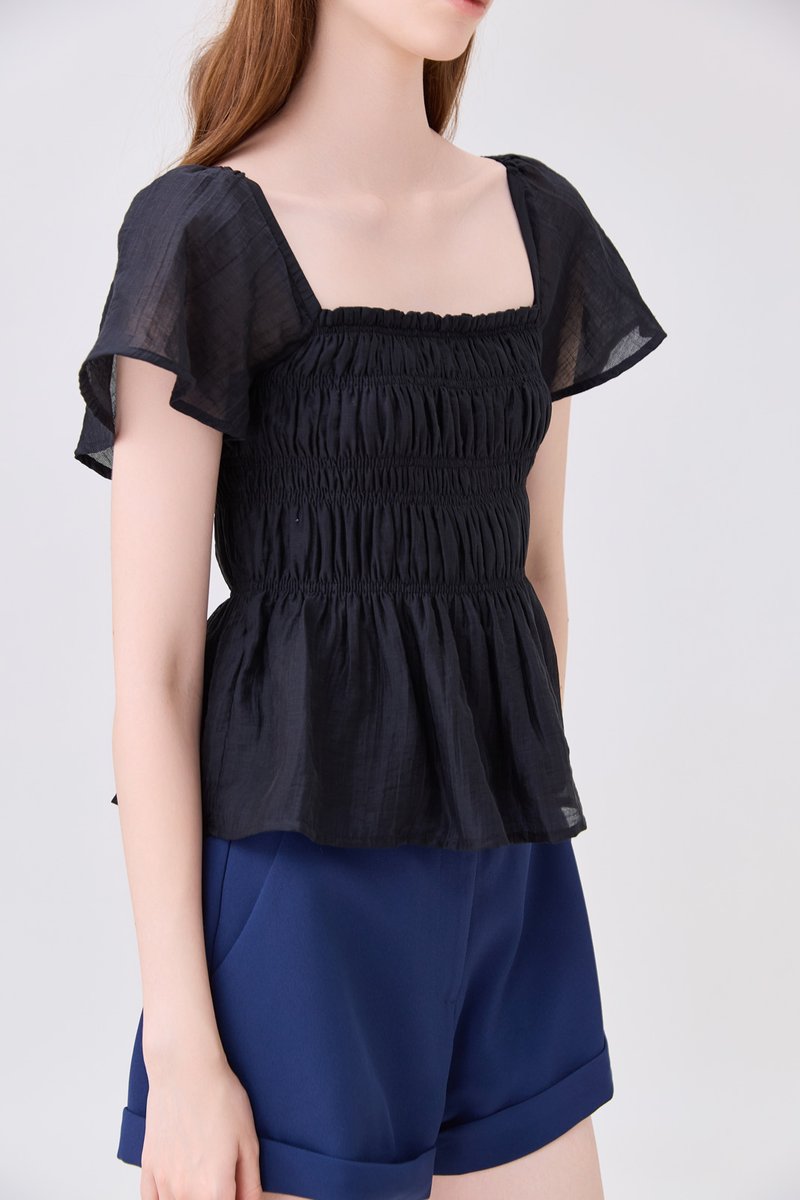 Calista Textured Smocked Top In Black