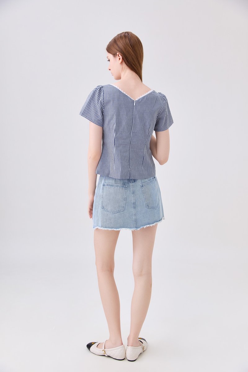 Evania Gingham Lattice Eyelet Top