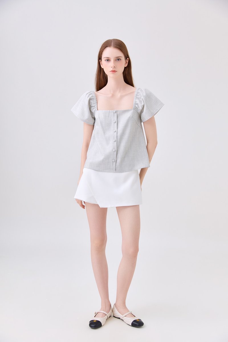 Miriam Tweed Button Top In Light Grey