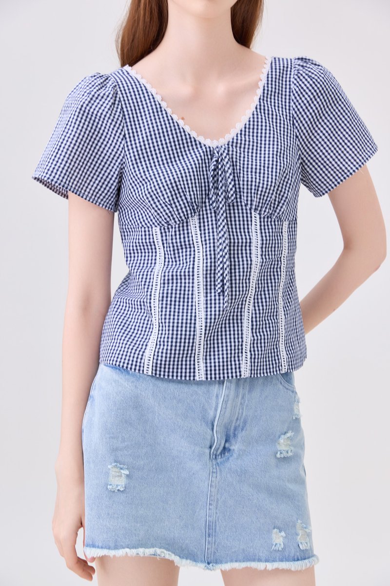 Evania Gingham Lattice Eyelet Top