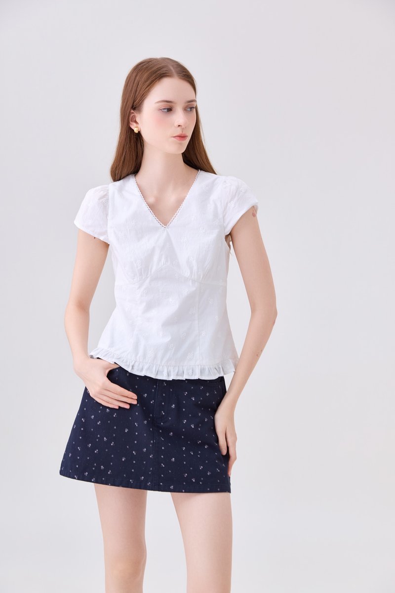Octavia Denim Floral Skort In Navy