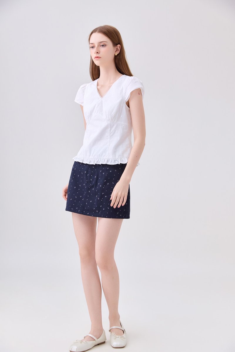 Octavia Denim Floral Skort In Navy
