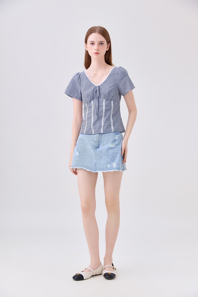 Evania Gingham Lattice Eyelet Top