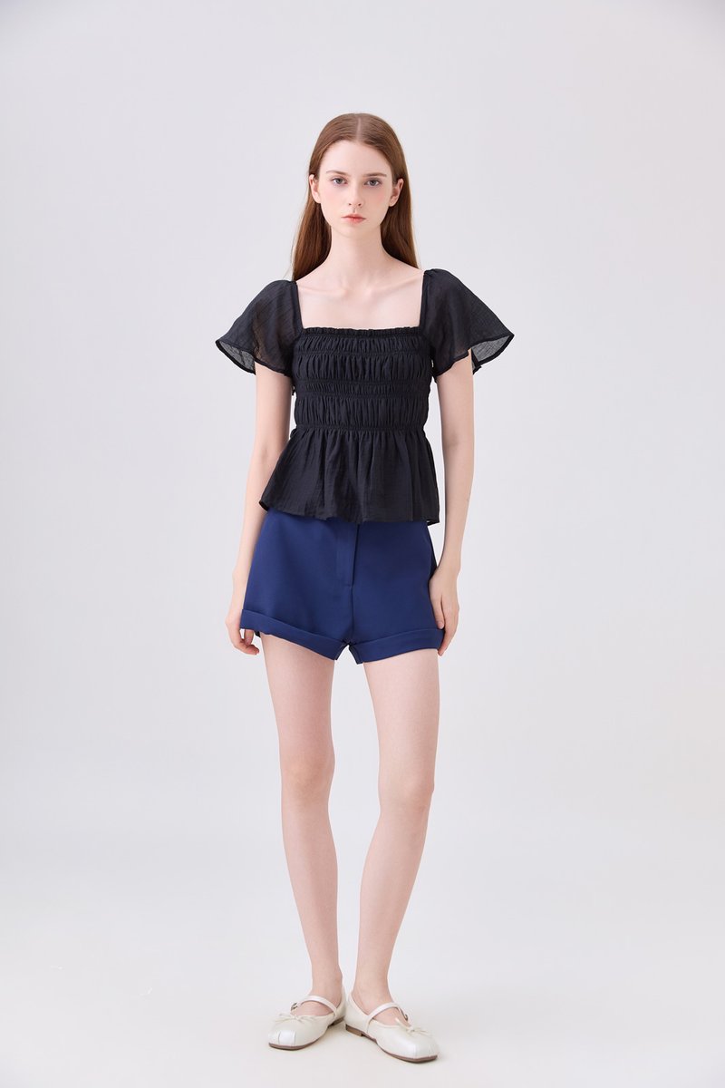 Calista Textured Smocked Top In Black