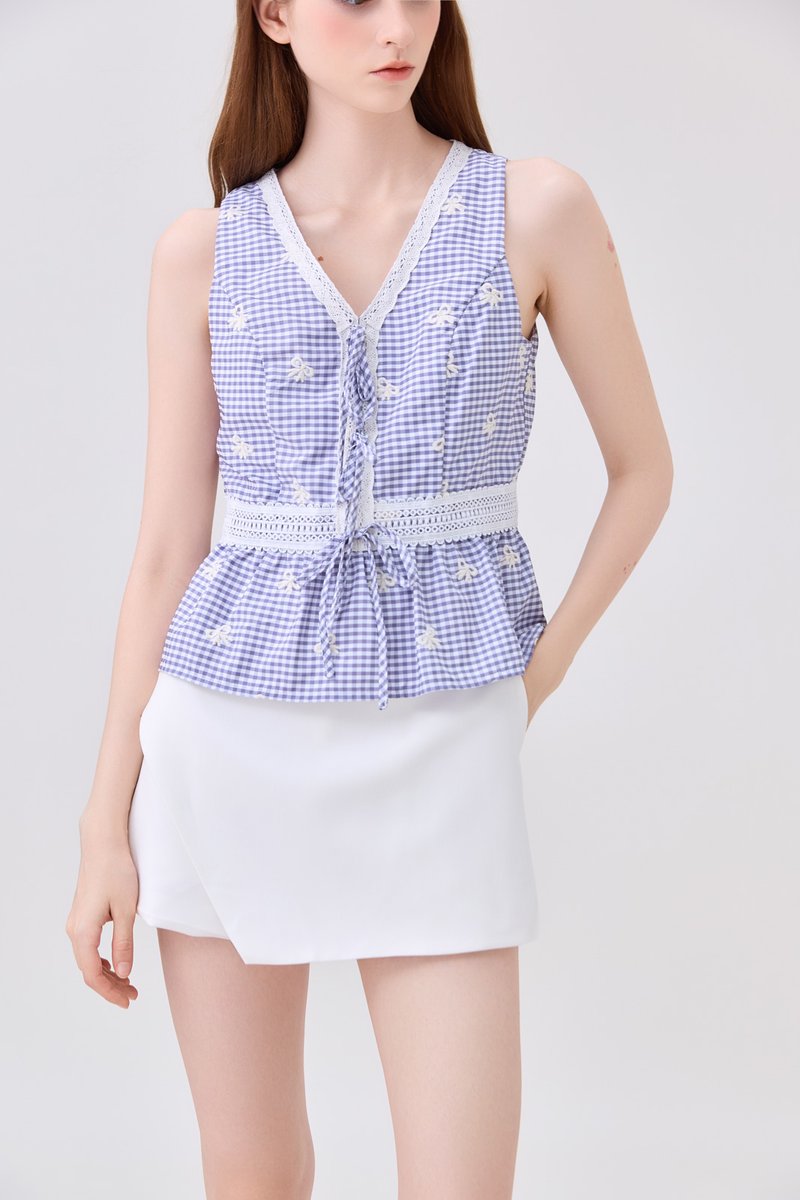 Amaris Gingham Ribbon Top