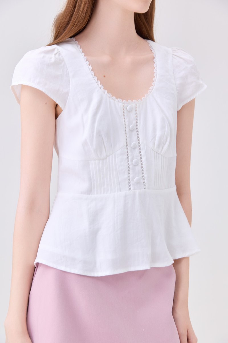 Khloe Pintuck Button Top In White