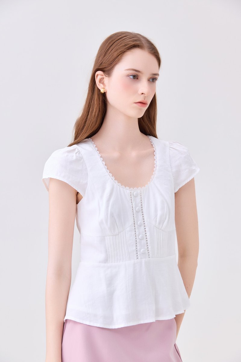 Khloe Pintuck Button Top In White