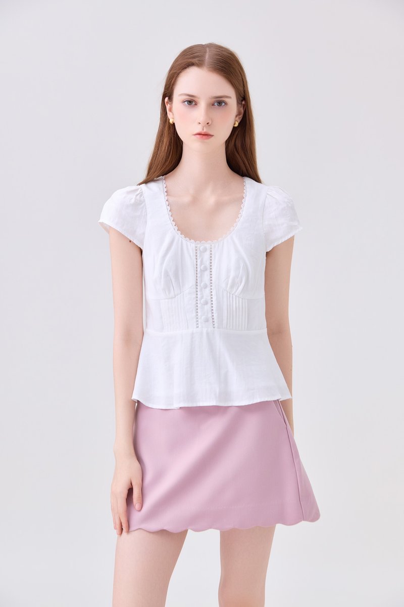 Khloe Pintuck Button Top In White